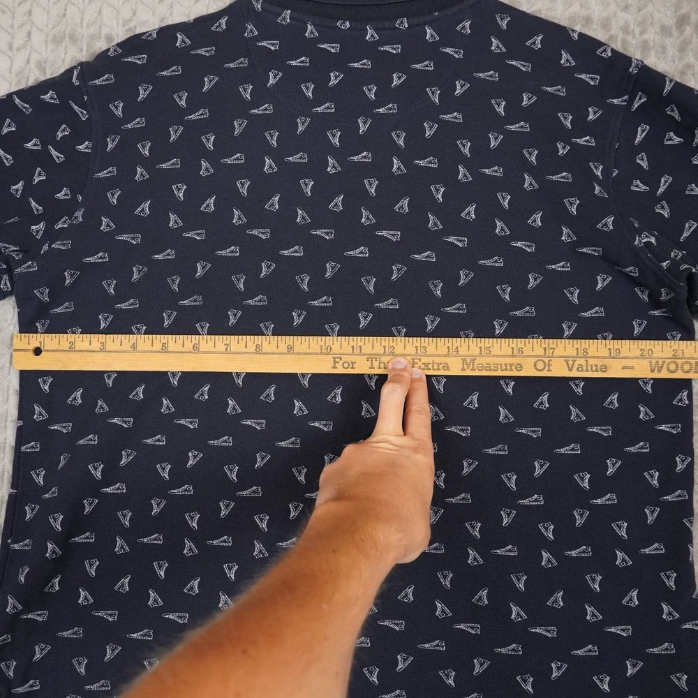 Converse Polo Shirt Boys L Navy Blue All Over Sneaker Print Short Sleeve Pique
